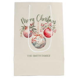 SACOLA PARA PRESENTES MÉDIA ORNAMENTO DE NATAIS VINTAGES DE TINTA