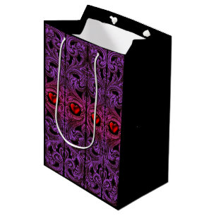 Sacola Para Presentes Média Ornamento Roxo gótico Com Coração