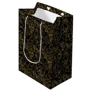 Sacola Para Presentes Média Ornamentos de casamento em preto Dourado BG
