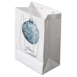 Sacola Para Presentes Média Ornamentos de Flocos de Neve de Natal Branco Azul