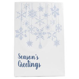 Sacola Para Presentes Média Ornamentos Flocos de Neve Azul-Gelo