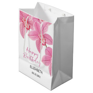 Sacola Para Presentes Média Orquídea Rosa Tropical Chic - Aniversário