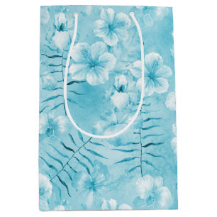 Sacola Para Presentes Média Orquídeas Brancas Tropicais de Aqua Hibiscus Flora