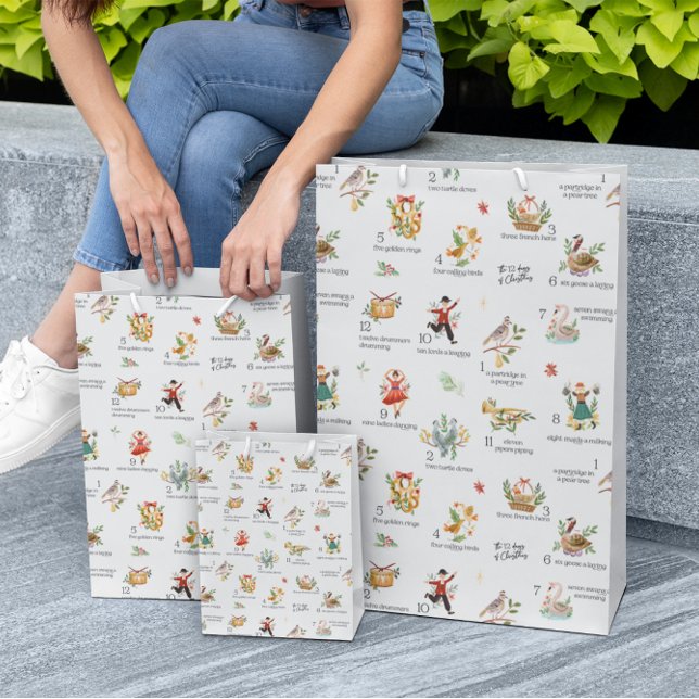 Sacola Para Presentes Média Os 12 dias de Natal | Férias (Criador carregado)