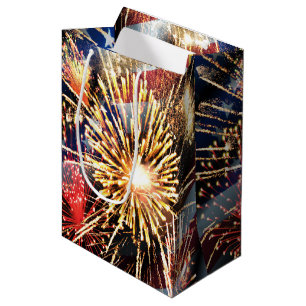 Sacola Para Presentes Média Os EUA embandeiram e fogos-de-artifício