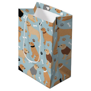 Sacola Para Presentes Média Ossos do ouro Retriever e Peças