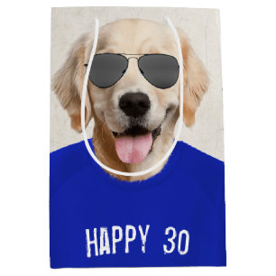 Sacola Para Presentes Média Ouro de aniversário de 30 anos de Retriever de de