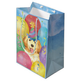 Sacola Para Presentes Média Ouro de Balões de Aniversário