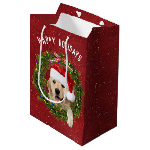 Sacola Para Presentes Média Ouro de Natal em vermelho