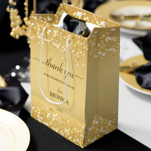 Sacola Para Presentes Média Ouro de ouro elegante brilha minimalista