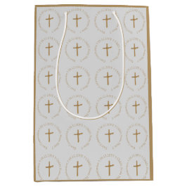 Sacola Para Presentes Média Ouro Elegante Personalizado Palma Cruzada Religios