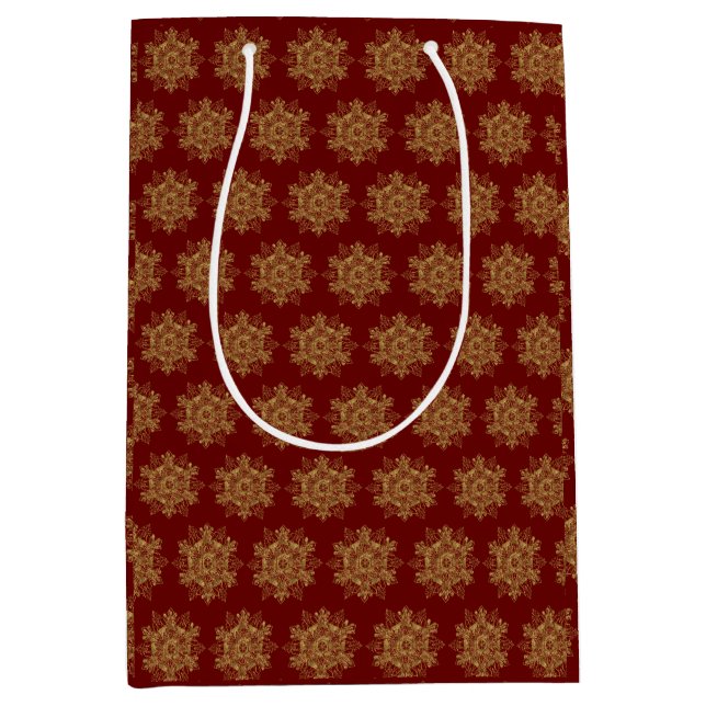 Sacola Para Presentes Média Ouro Elegante Snowflake Burgundy (Frente)
