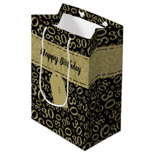 Sacola Para Presentes Média Ouro feliz do aniversário de 30 anos e teste