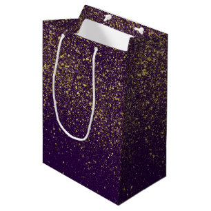 Sacola Para Presentes Média Ouro Glittery no roxo