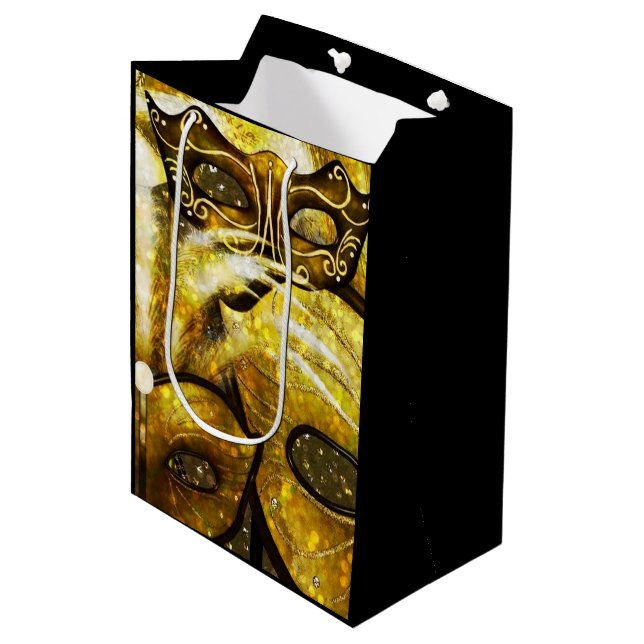 Sacola Para Presentes Média Ouro Mardi Gras Máscaras Gift Bag (Frente inclinada)