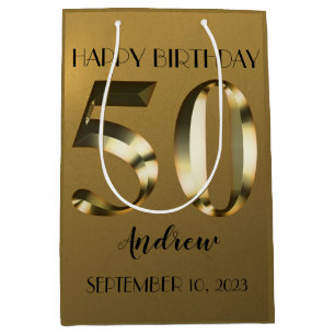 Sacola Para Presentes Média Ouro metálico 50º aniversário