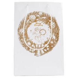 Sacola Para Presentes Média Ouro Natal Angel-Wreath-Feliz Natal