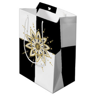 Sacola Para Presentes Média Ouro preto e branco e ouro moderno