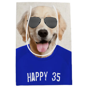 Sacola Para Presentes Média Ouro Retriever 35.º Aniversário - Saco médio de