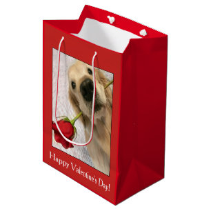 Sacola Para Presentes Média Ouro Retriever Cachorro Com Dia de os namorados Ro