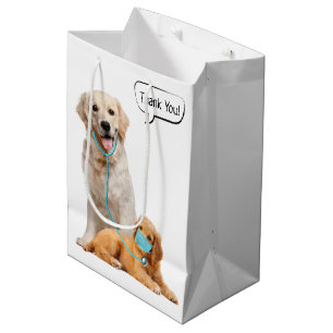 Sacola Para Presentes Média Ouro Retriever Obrigado ao veterinário