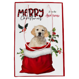 Sacola Para Presentes Média Ouro Retriever Puppy Dog Natal