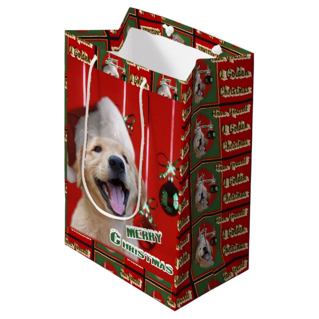 Sacola Para Presentes Média Ouro Retriever Puppy Natal (Frente inclinada)