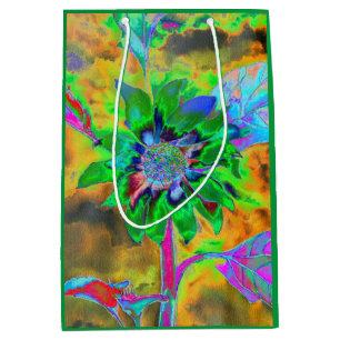Sacola Para Presentes Média Ouro verde para girassol abstrato