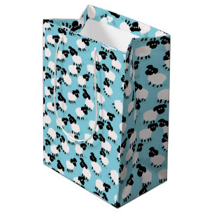 Sacola Para Presentes Média Ovinos Fluffy com Azul Bebê