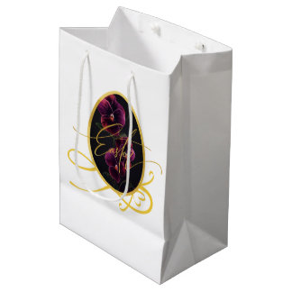 Sacola Para Presentes Média Ovo de Páscoa Dourado e Íris Elegante