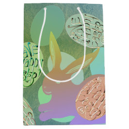 Sacola Para Presentes Média Ovos de coelho da Páscoa em Verde Azul