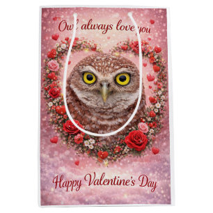 Sacola Para Presentes Média Owl Always Love You: Coruja do Dia dos Namorados