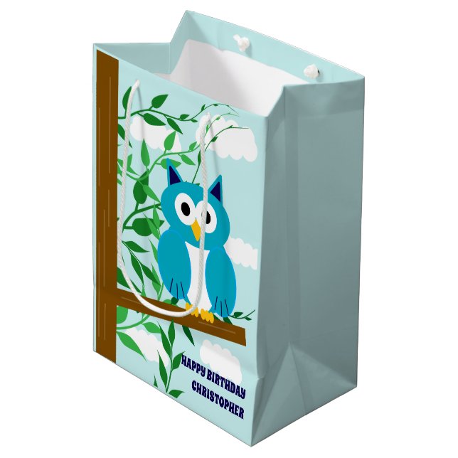 Sacola Para Presentes Média Owl Birthday (Frente inclinada)