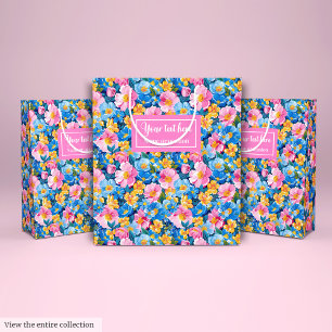 Sacola Para Presentes Média Pacote de presentes de flores de aquarela com core
