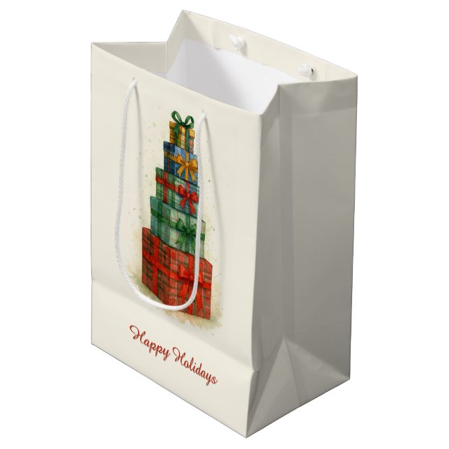 Sacola Para Presentes Média Pacotes Festivos de Natal  (Frente inclinada)