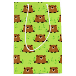 Sacola Para Presentes Média Padrão Adorável de Groundhog Woodland