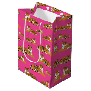 Sacola Para Presentes Média Padrão Animal do Tigre Laranja Cor-de-rosa