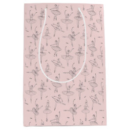 Sacola Para Presentes Média Padrão Bailarina Rosa e Prata