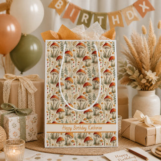 Sacola Para Presentes Média Padrão Boho de Cogumelos da Floresta