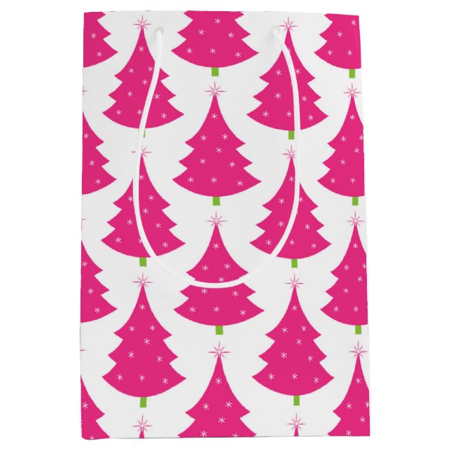 Sacola Para Presentes Média Padrão bonito da árvore de Natal retrô-rosa (Frente)