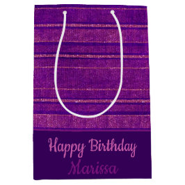 Sacola Para Presentes Média Padrão bonito de faixas de risca rosa-púrpura