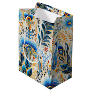 Sacola Para Presentes Média Padrão Botânico de Aves Exóticas Chinoiserie (9)