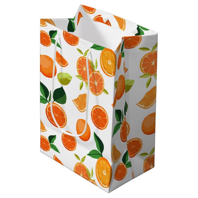 Sacola Para Presentes Média Padrão Botânico do Citrus Laranja (Frente inclinada)
