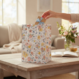 Sacola Para Presentes Média Padrão Botânico Floral em Aquarela Suave