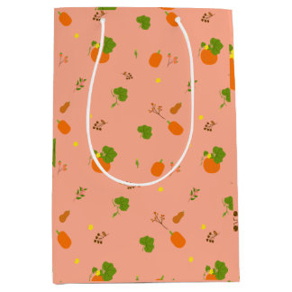 Sacola Para Presentes Média Padrão Botânico Jardim de Abóbora Pêssego