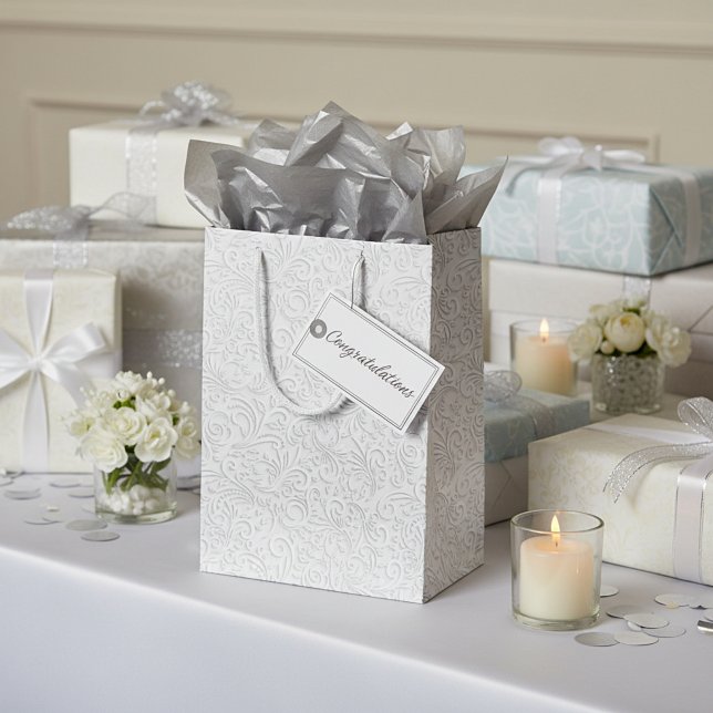 Sacola Para Presentes Média Padrão branco elegante (Criador carregado)