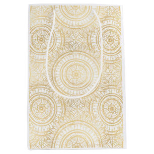 Sacola Para Presentes Média Padrão Branco Elegante Dourado de Mandala Girasso