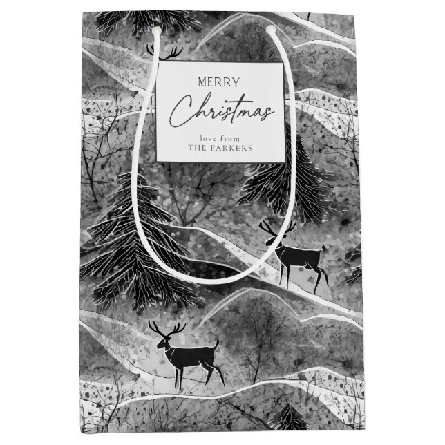 Sacola Para Presentes Média Padrão branco preto de Natal nº 13 ID1009 Wrapping (Frente)