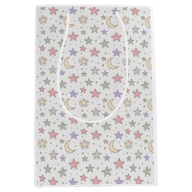 Sacola Para Presentes Média Padrão Caprichoso de Lua e Estrela (Frente)
