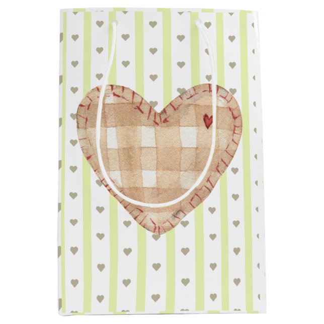Sacola Para Presentes Média Padrão cardíaco bonito feminino em verde e castanh (Frente)